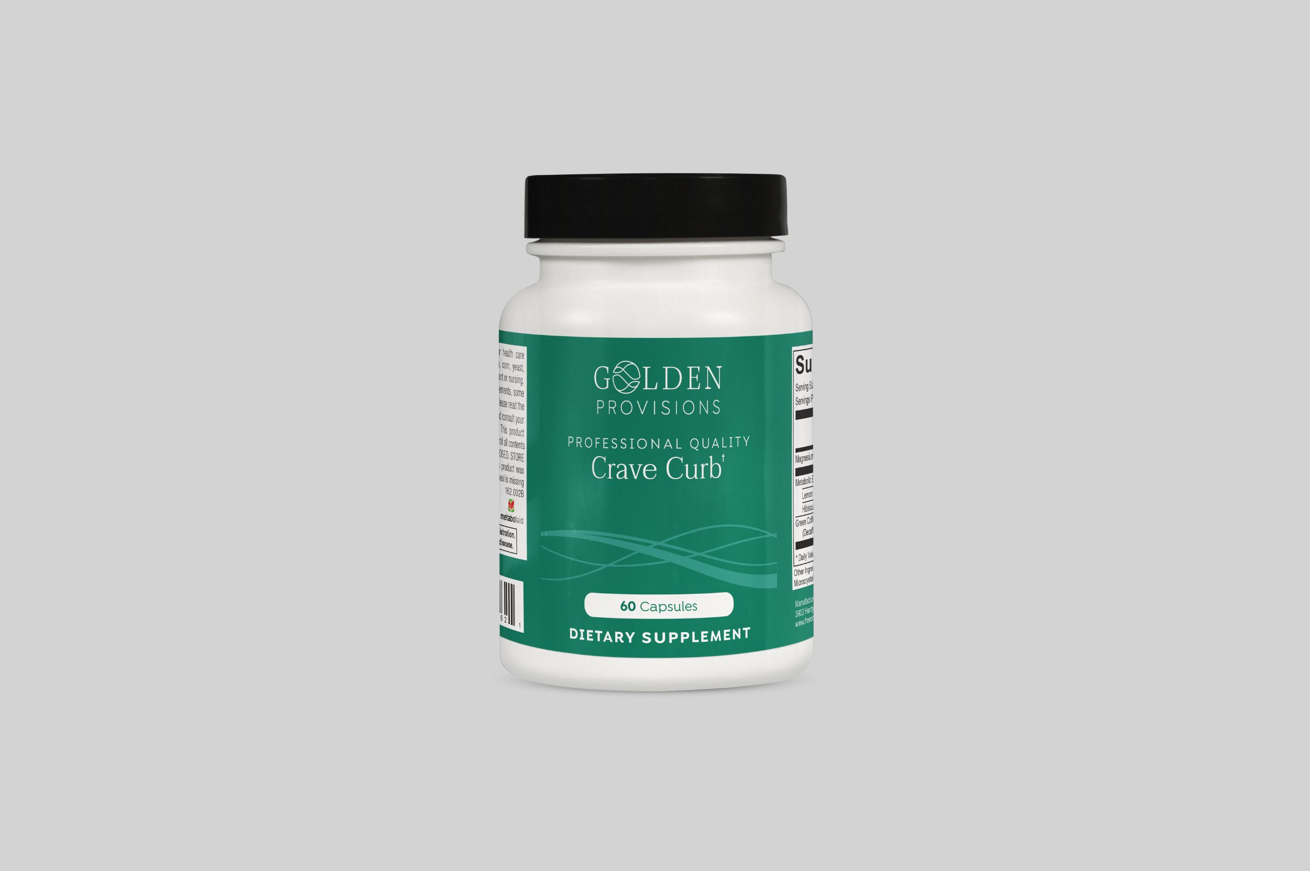 A bottle of Crave Curb supplement from Freedom Pharmacy, designed to help balance blood sugar, curb cravings, and support steady energy for holistic weight management.