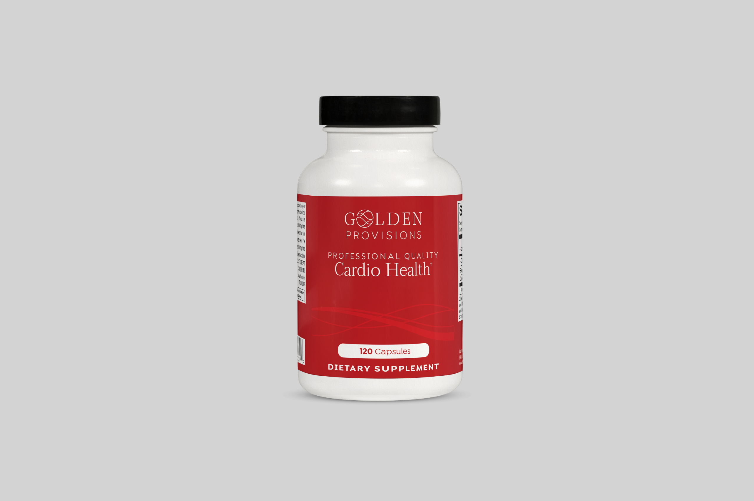 Golden Provisions Cardio Health supplement bottle, available at Freedom Pharmacy, formulated to support heart health, circulation, and overall cardiovascular function.